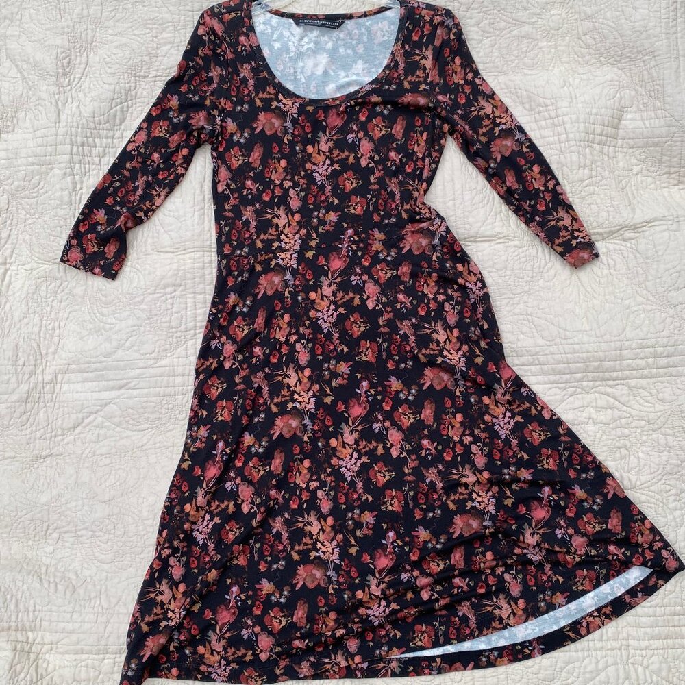 Peruvian Connection Floral Black Floral With Pockets Midi Dress Brand New Unworn